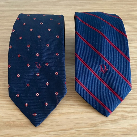 Authentic Christian Dior ties navy and red set of two vintage - Picture 2 of 7